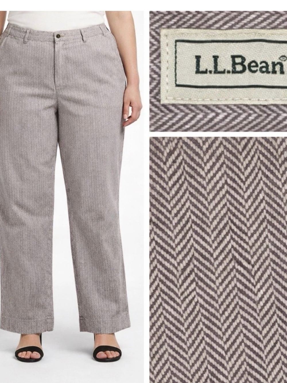 L.L Bean Pants Straight Classic Fit Herringbone 100% Cotton Women’s 20 Petite